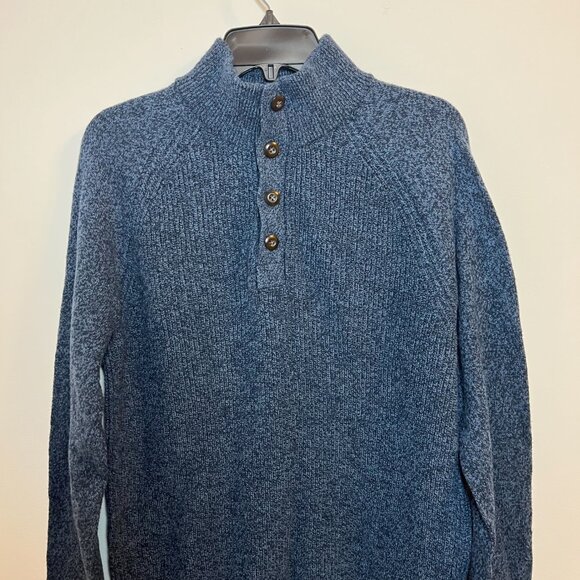 GAP Men Blue Marled Knit Mock Neck 3 Button Sweater Size M - Picture 3 of 9